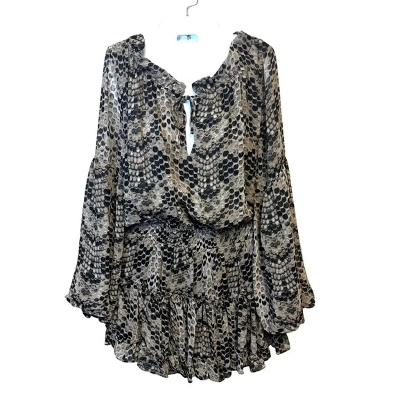 BUDDY LOVE Zozo Python Snakeskin Print Ruffle Tiered Boho Mini Dress Women's M - Picture 1 of 8